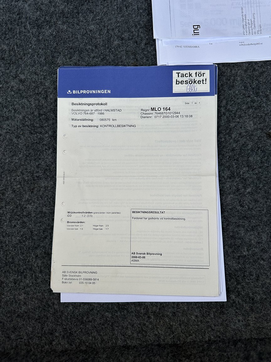 Documentation for 1986 Volvo 760 GLE 2.8 V6 Automatisk