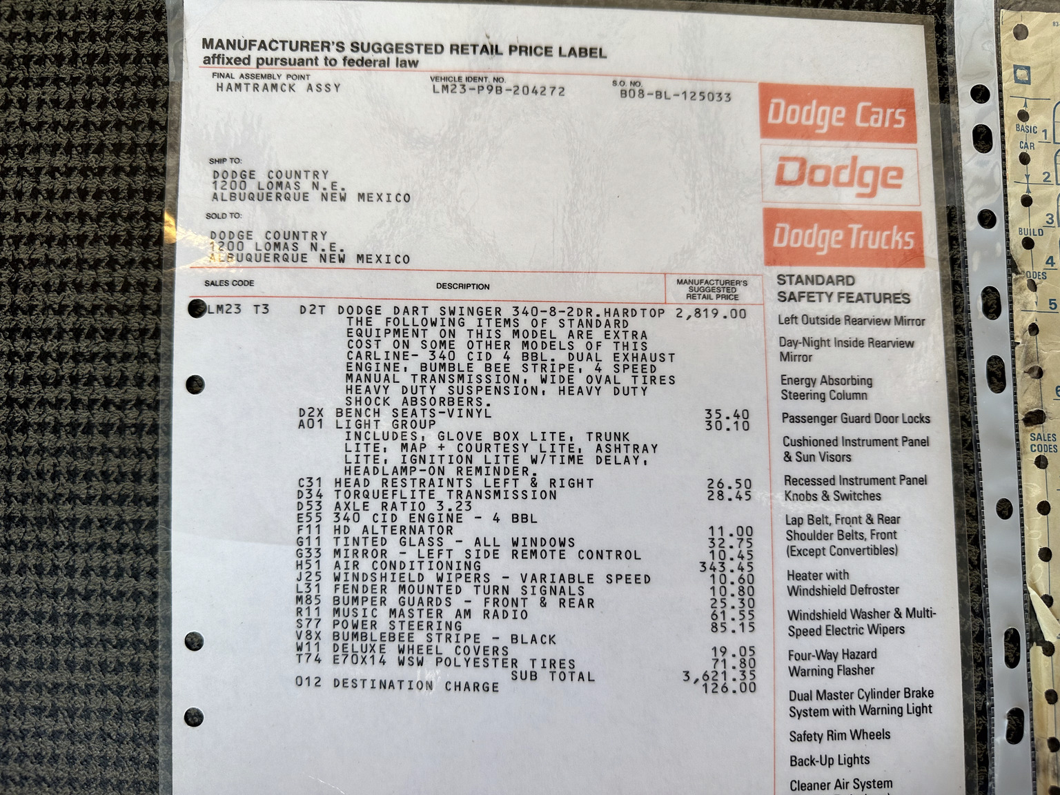 Documentation for 1969 Dodge Dart Swinger 340 (2)