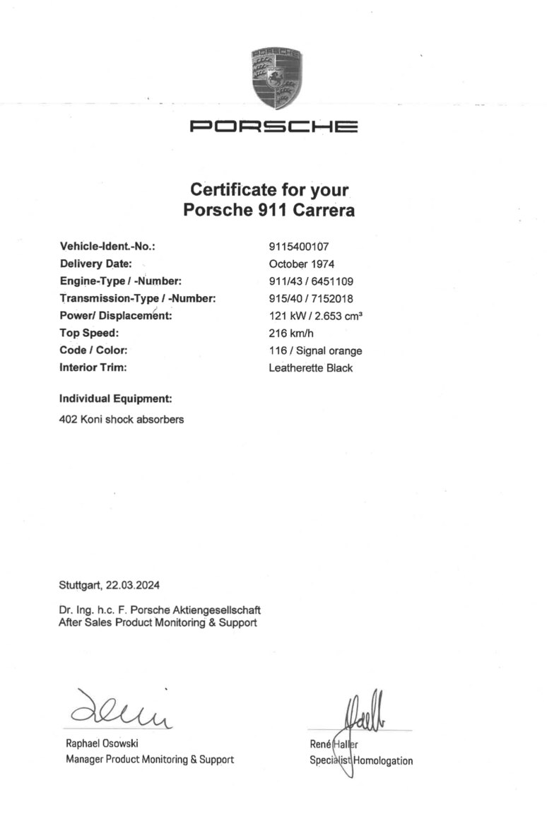 Documentation for Porsche 911 Carrera