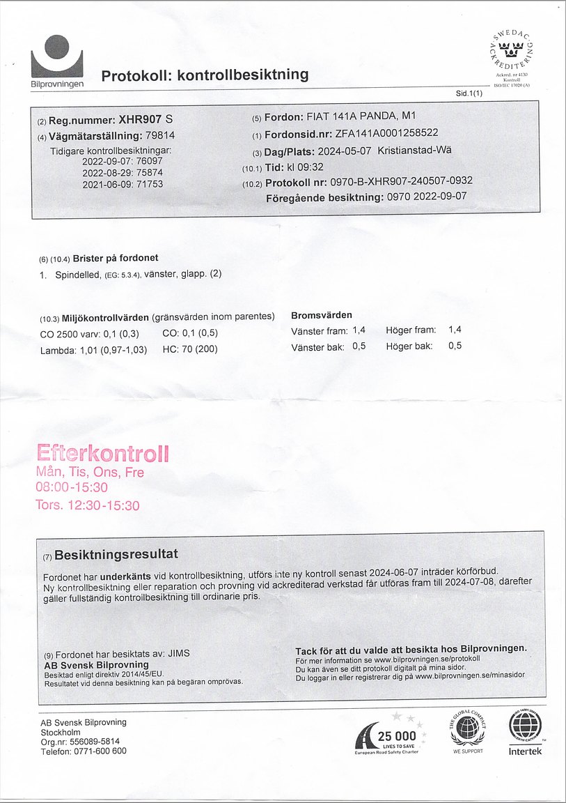 Dokumentation för 1996 Fiat Panda CLX Selecta Tetto Apribile