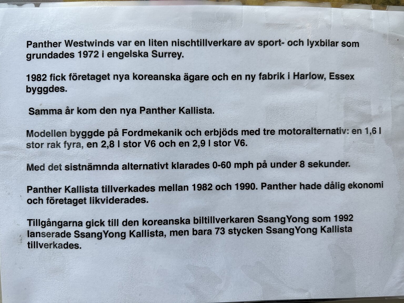 Dokumentation, 1988 Panther Kallista