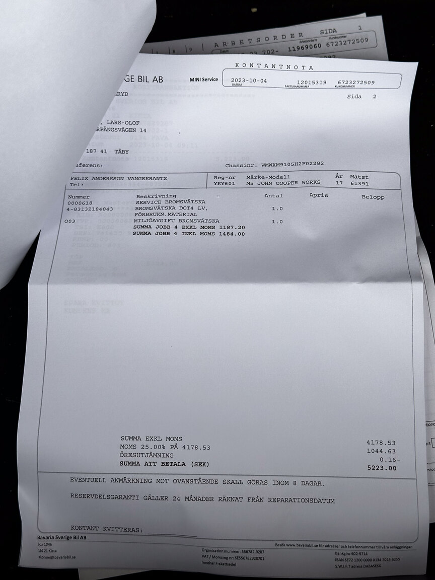 Dokumentation för 2017 Mini Cooper JCW