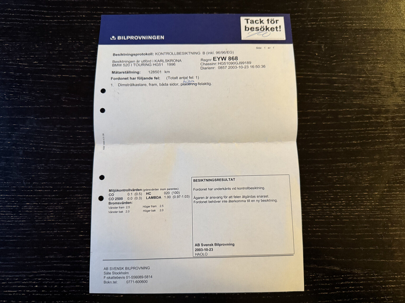 Dokumentation för 1996 BMW 520i Touring