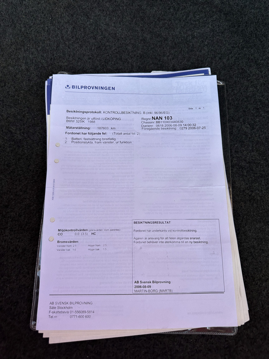 Documentation for 1988 BMW 325 Cabriolet (E30)