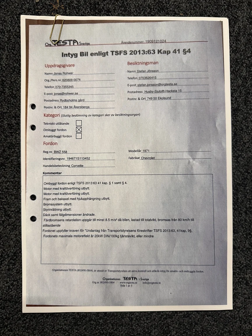 Dokumentation, 1971 Chevrolet Corvette Stingray Special 598 cui V8 795 hk (52)
