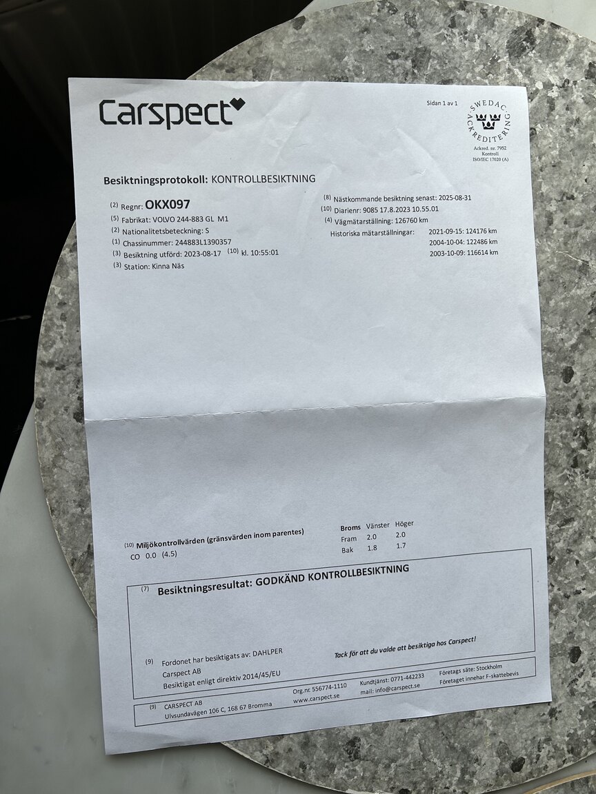 Documentation for 1990 Volvo 240 GL