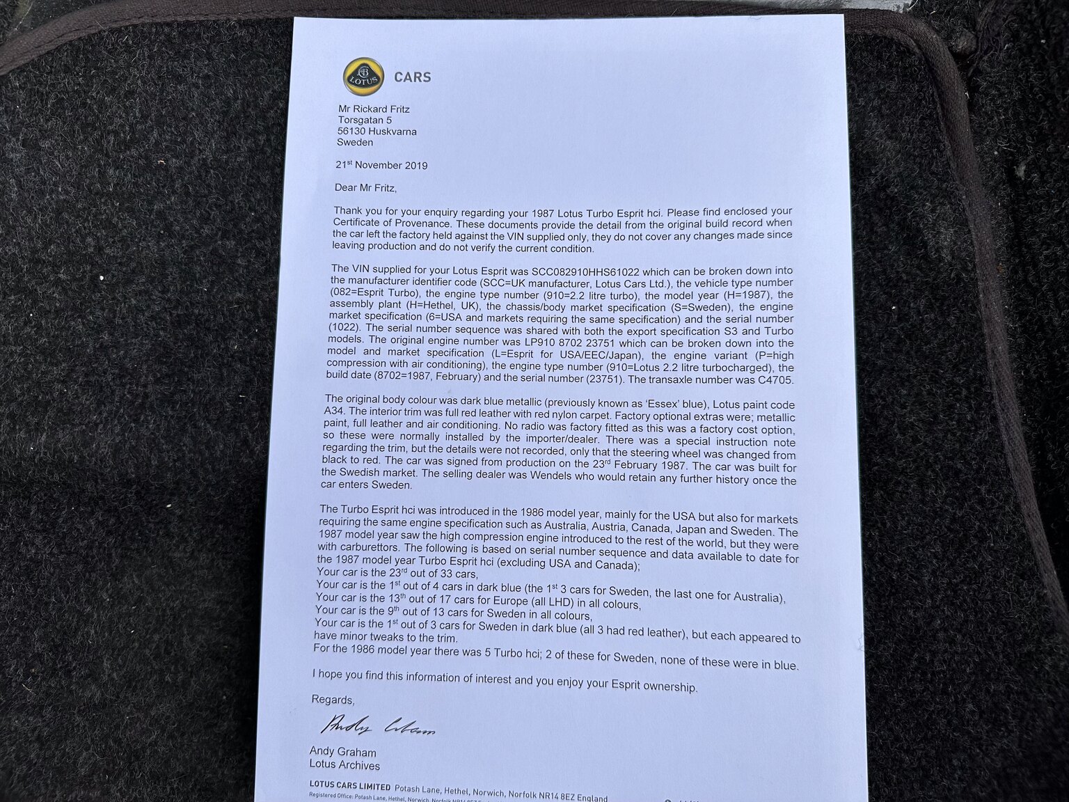 Dokumentation för 1987 Lotus Esprit Turbo HCi (28)