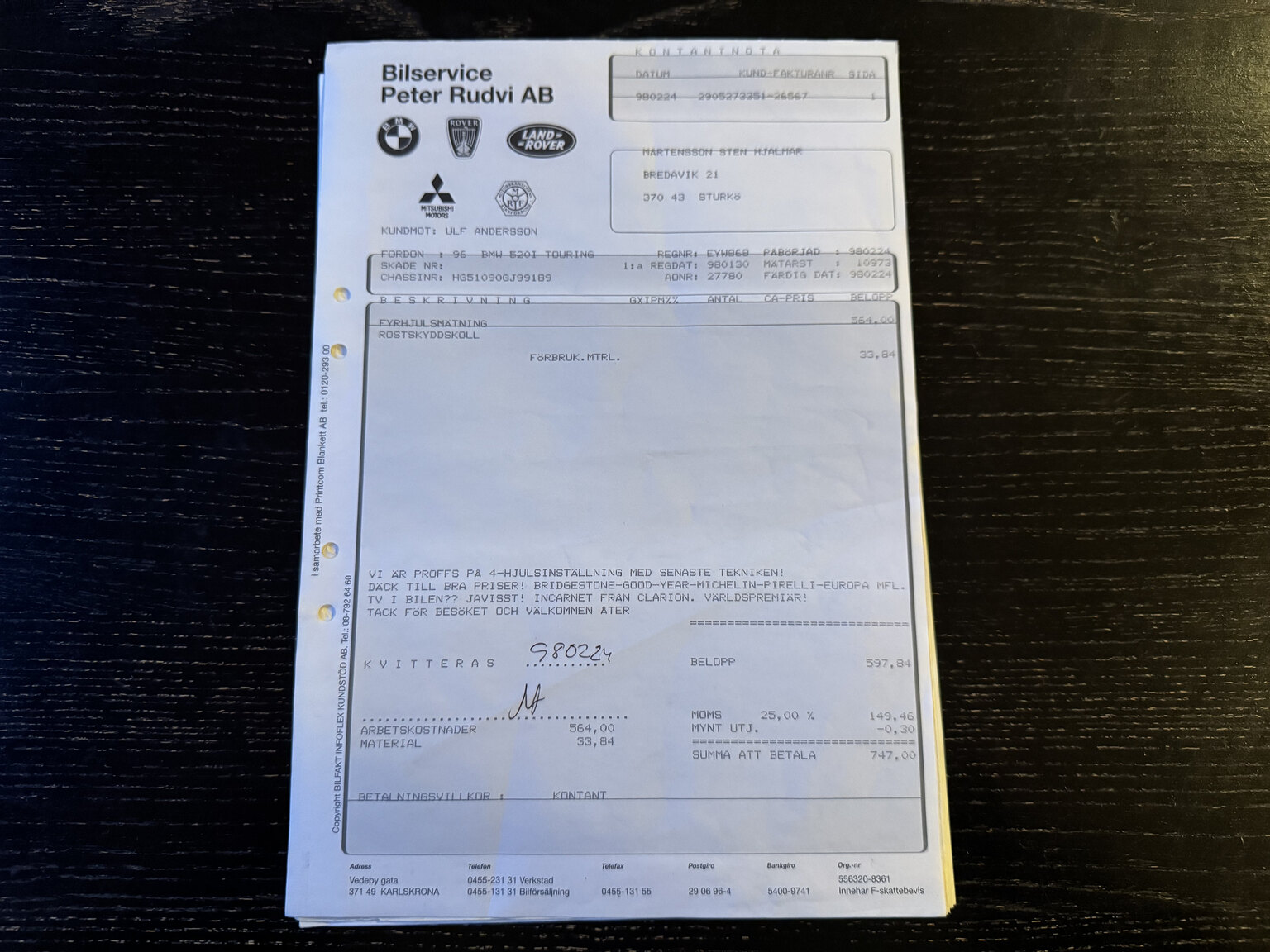 Documentation for 1996 BMW 520i Touring