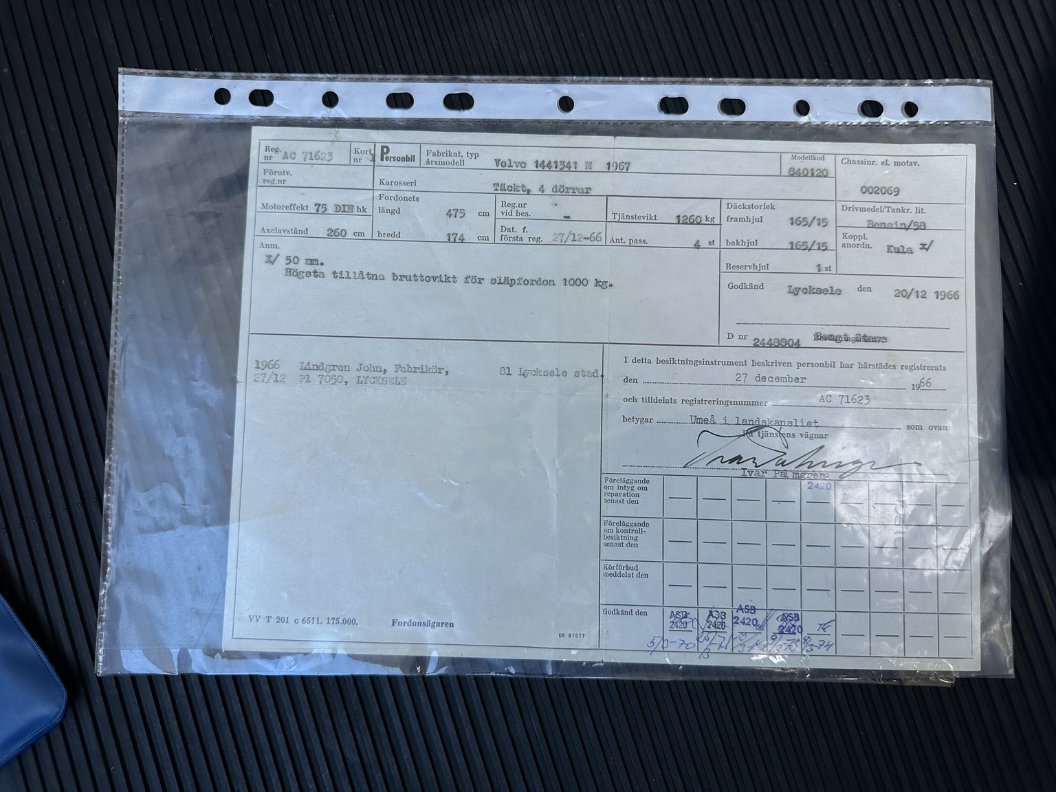 Documentation for 1967 Volvo 144 1.8 