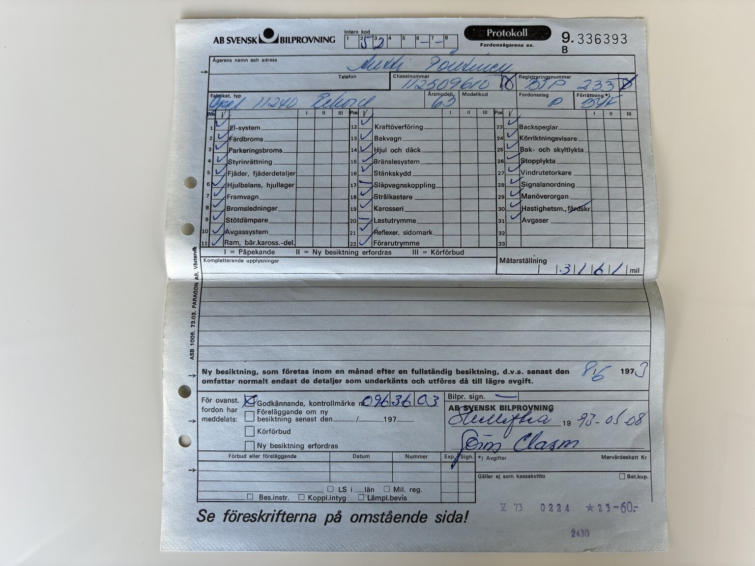 Documentation for 1965 Opel Record Deluxe