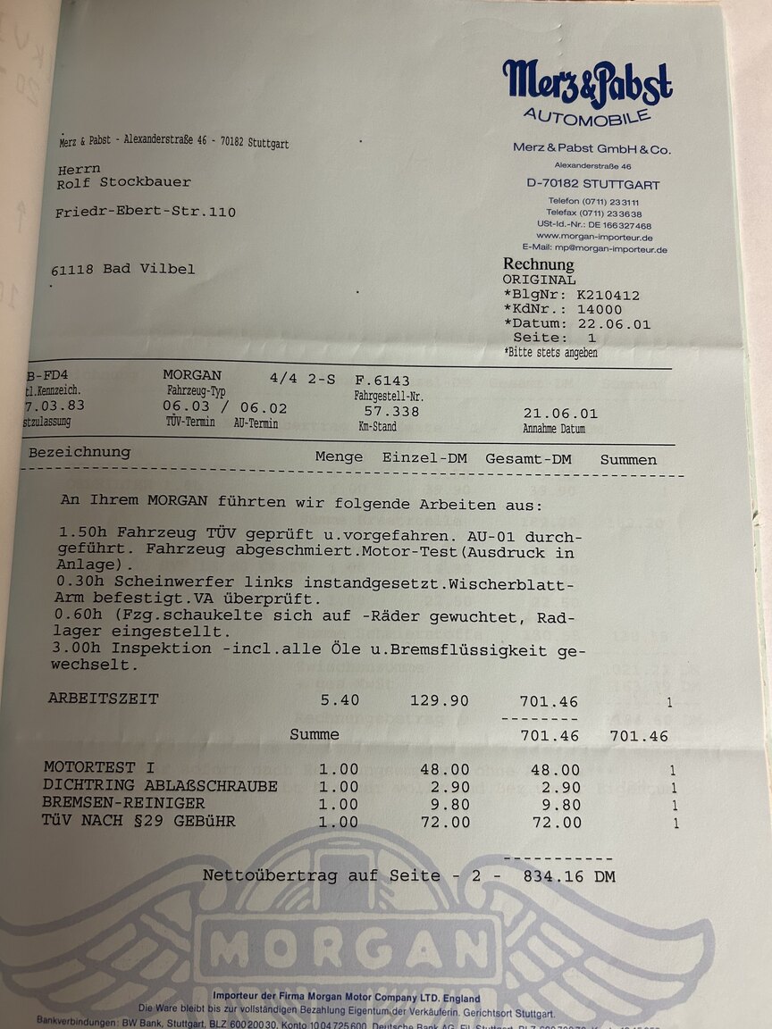 Dokumentation för 1983 Morgan 4/4