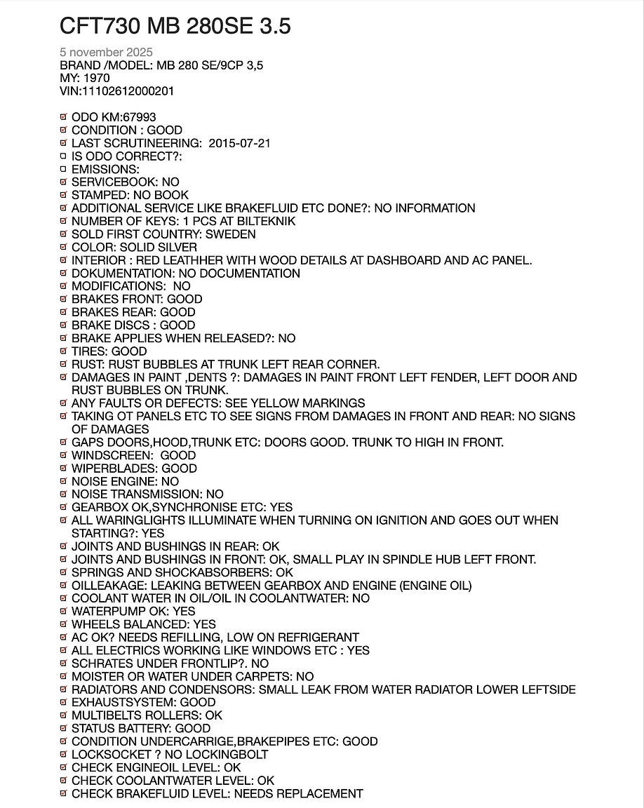 Dokumentation för 1970 Mercedes-Benz  280 SE 3.5 Coupé (1)