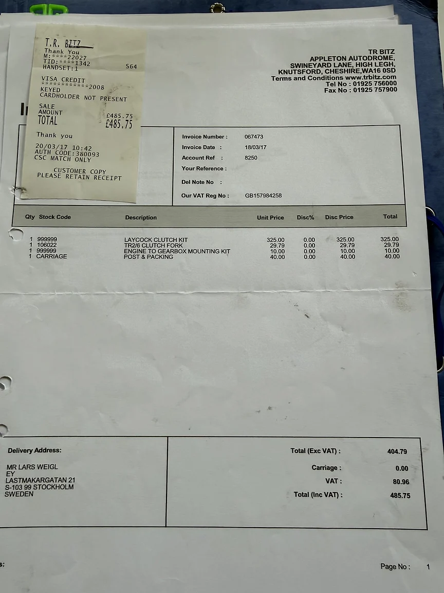 Dokumentation för 1970 Triumph TR6 Hardtop  (7)