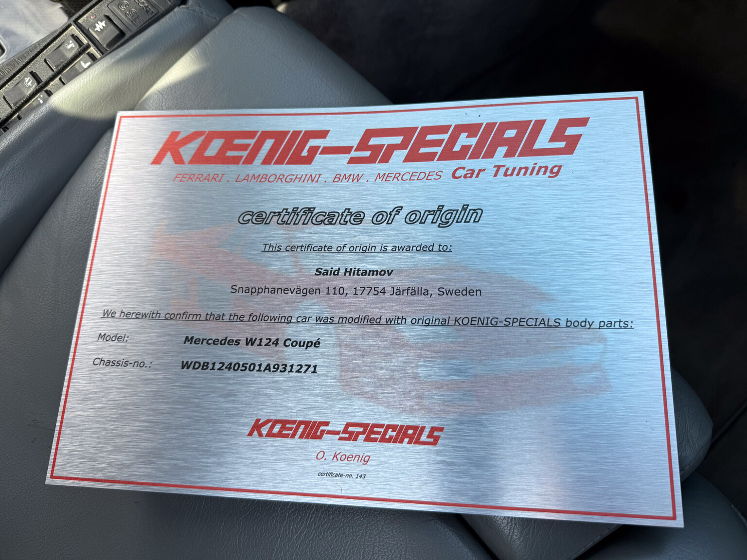 Dokumentation för 1989 Mercedes-Benz 300 CE Koenig Specials