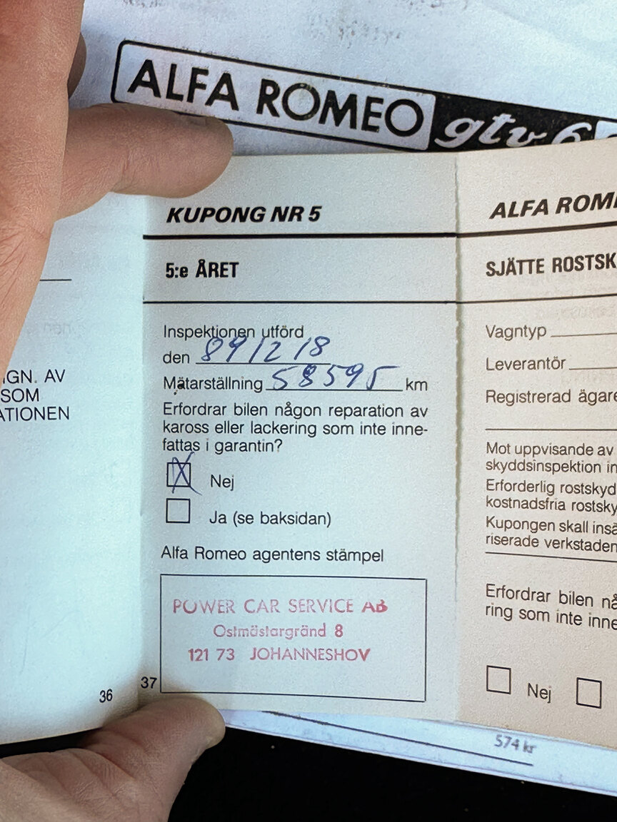 Dokumentation för 1985 Alfa Romeo GTV 6 2.5