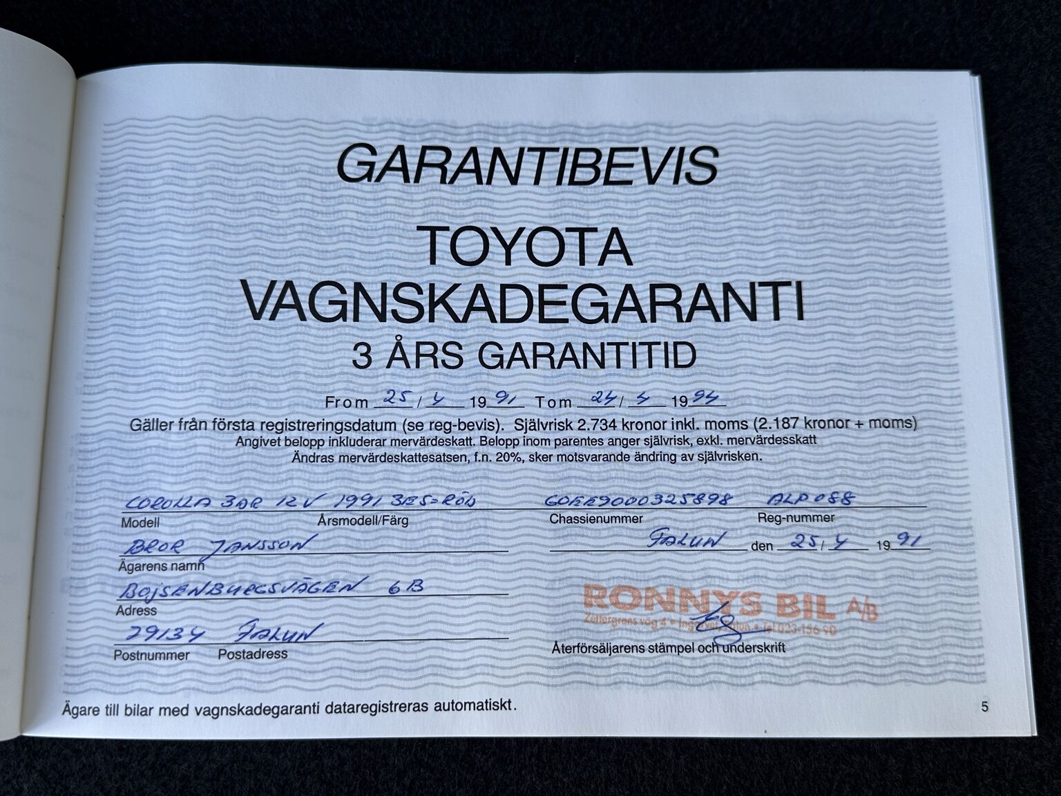 Documentation for 1991 Toyota Corolla 1300 XLI