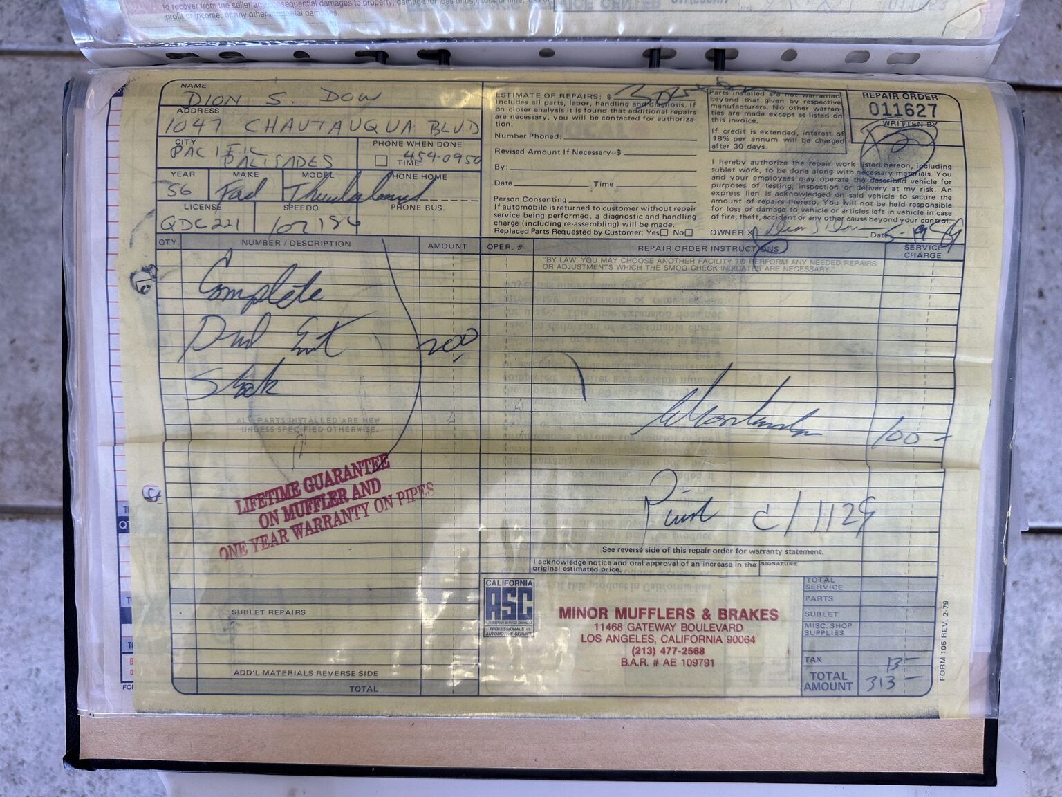 Documentation for 1956 Ford Thunderbird Convertible