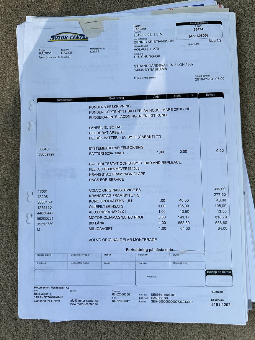 Dokumentation för 2000 Volvo V70 XC 2.4 T AWD 