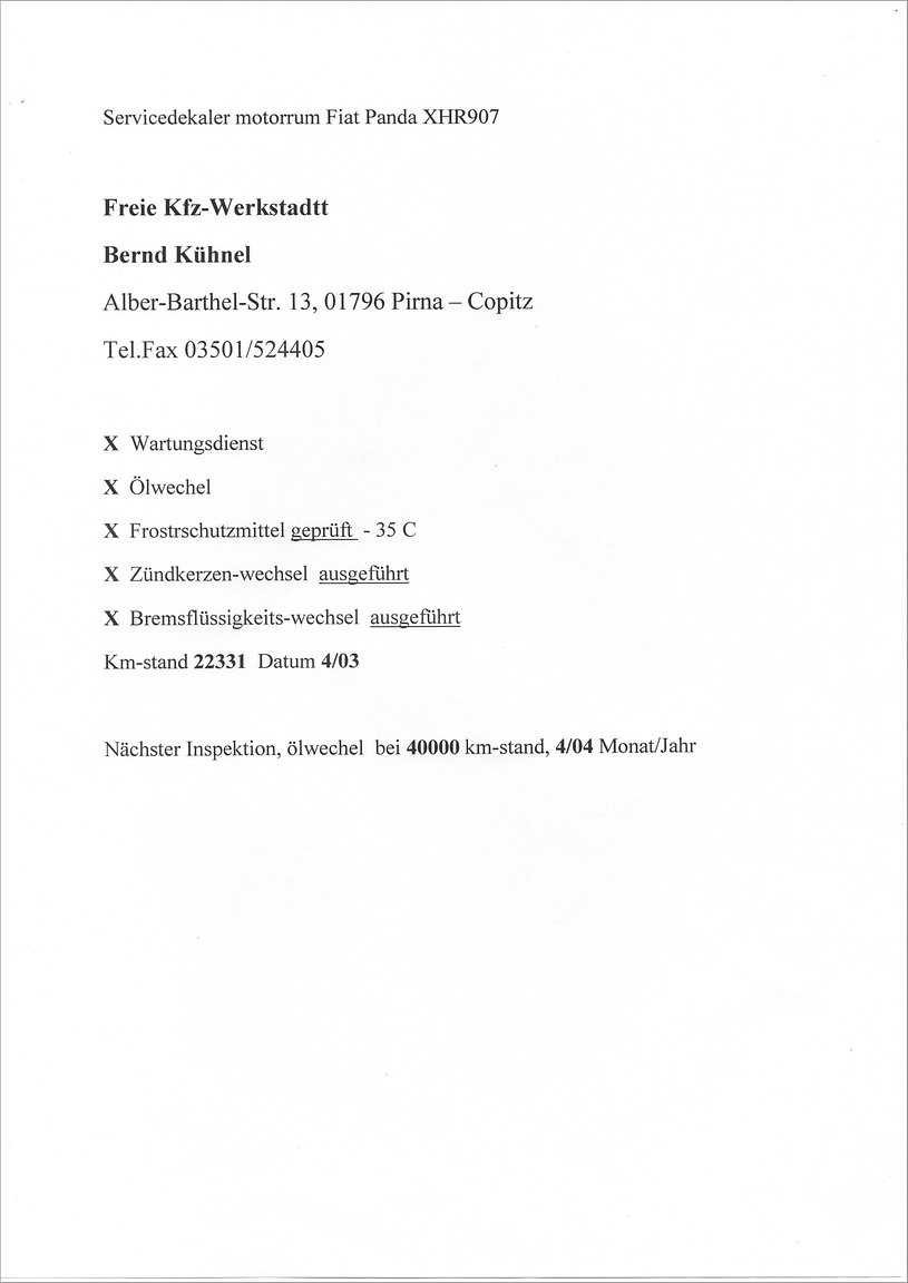 Dokumentation för 1996 Fiat Panda CLX Selecta Tetto Apribile