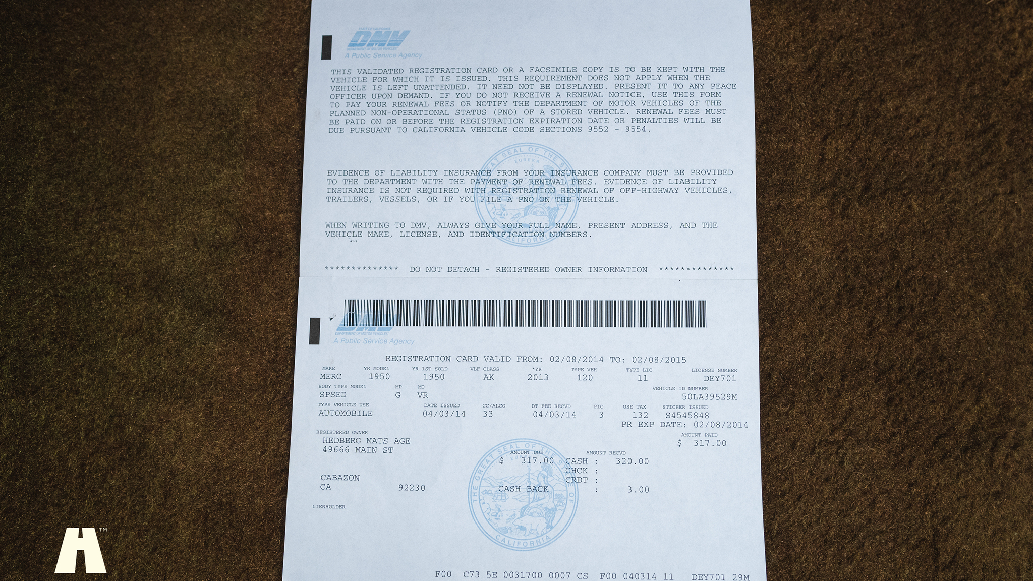 Documentation for 1950 Mercury Eight Sport Sedan