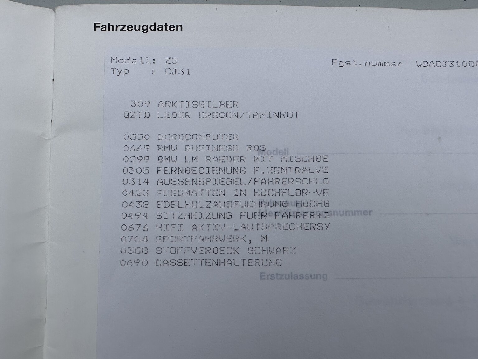 Dokumentation för 1997 BMW Z3 2.8 Roadster