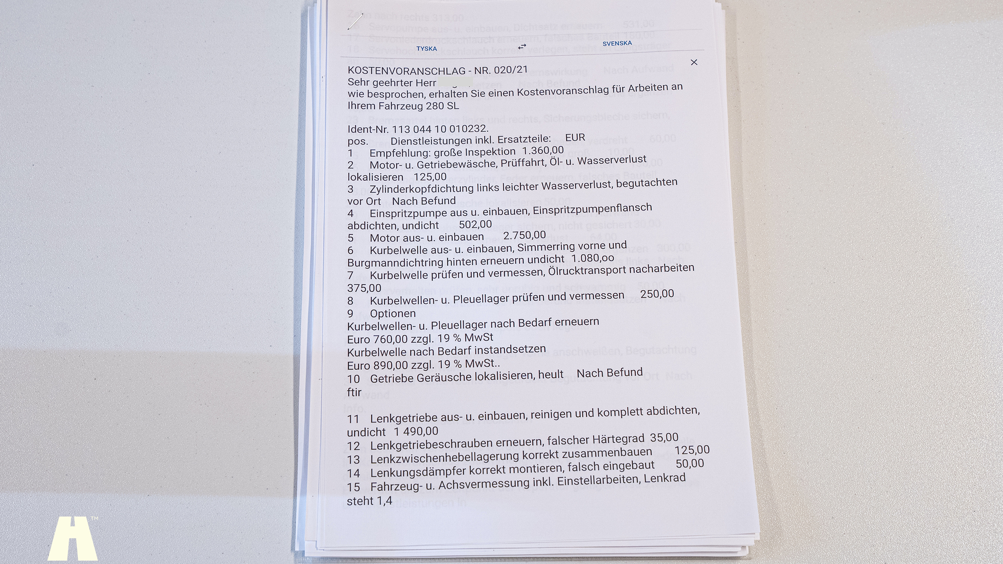 Documentation for 1970 Mercedes 280 SL Pagoda (11)