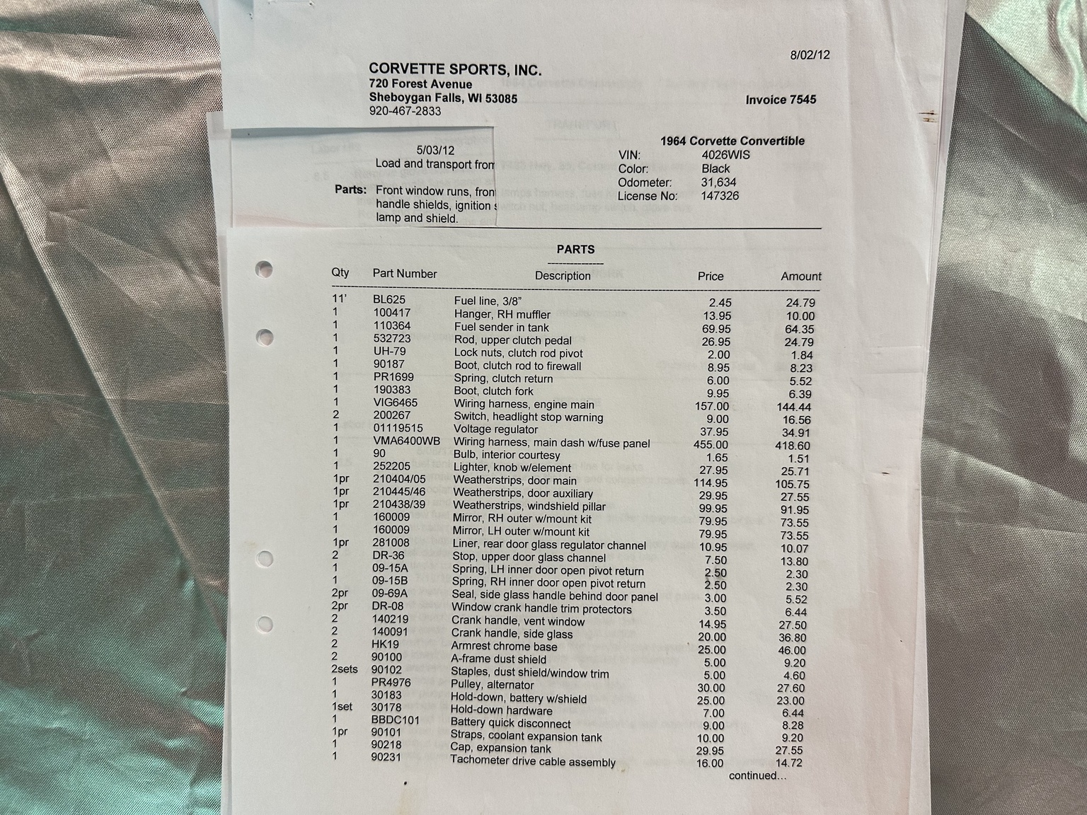 Documentation for 1964 Corvette C2 Stingray Cabriolet (3)