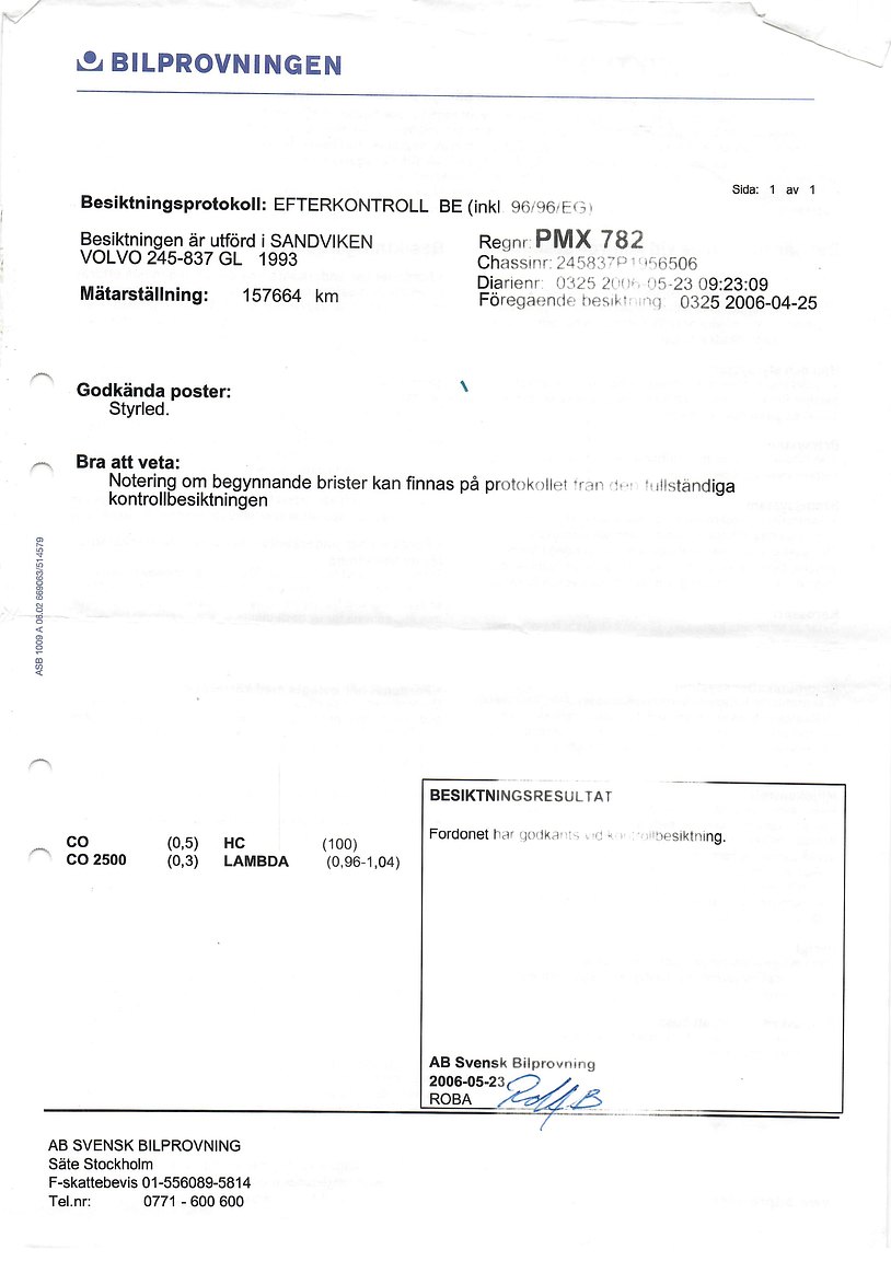 Dokumentation för 1993 Volvo 245 GL Classic "No Reserve Auction"