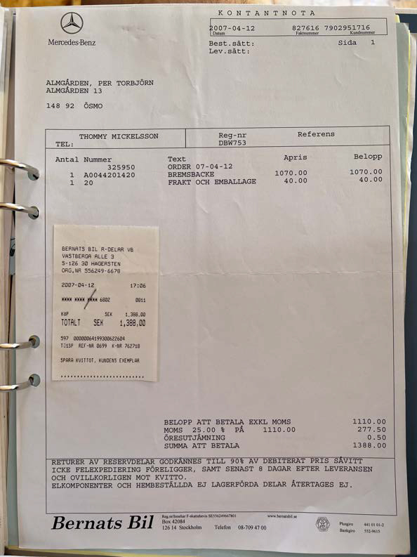 Documentation for 1986 Mercedes 280 GE