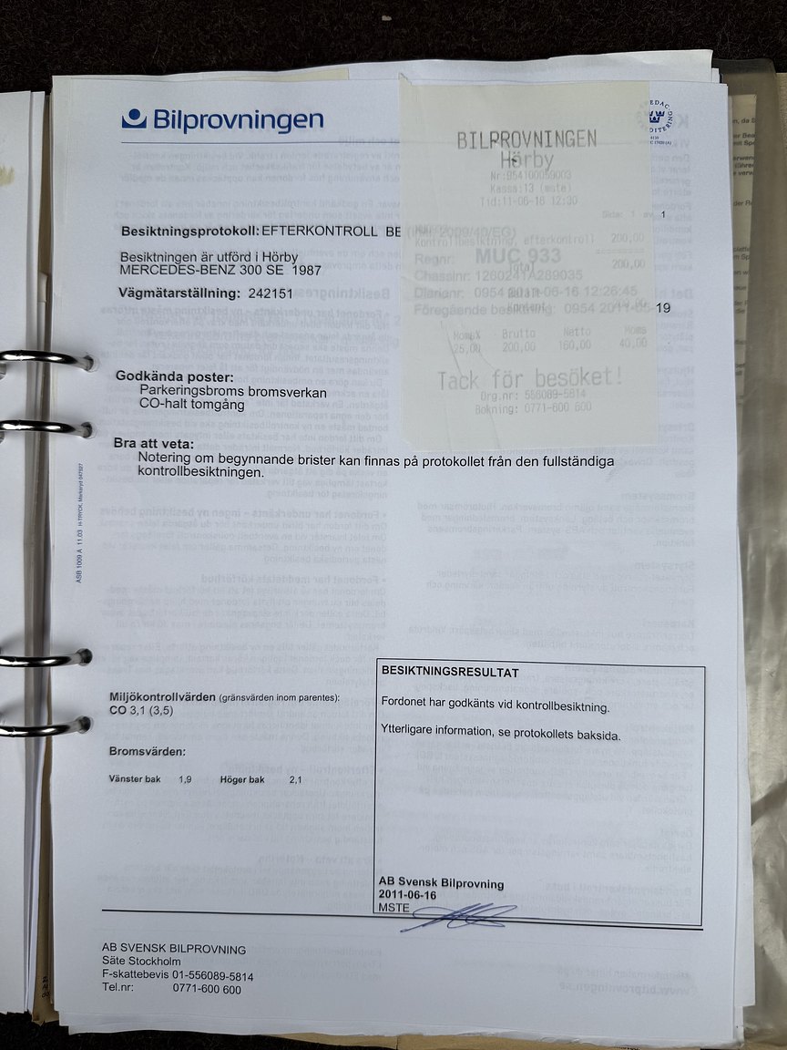 Dokumentation för 1987 Mercedes-Benz 300 SE