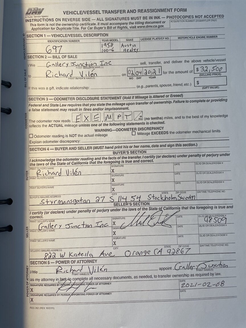 Documentation for 1958 Austin-Healey 100-6