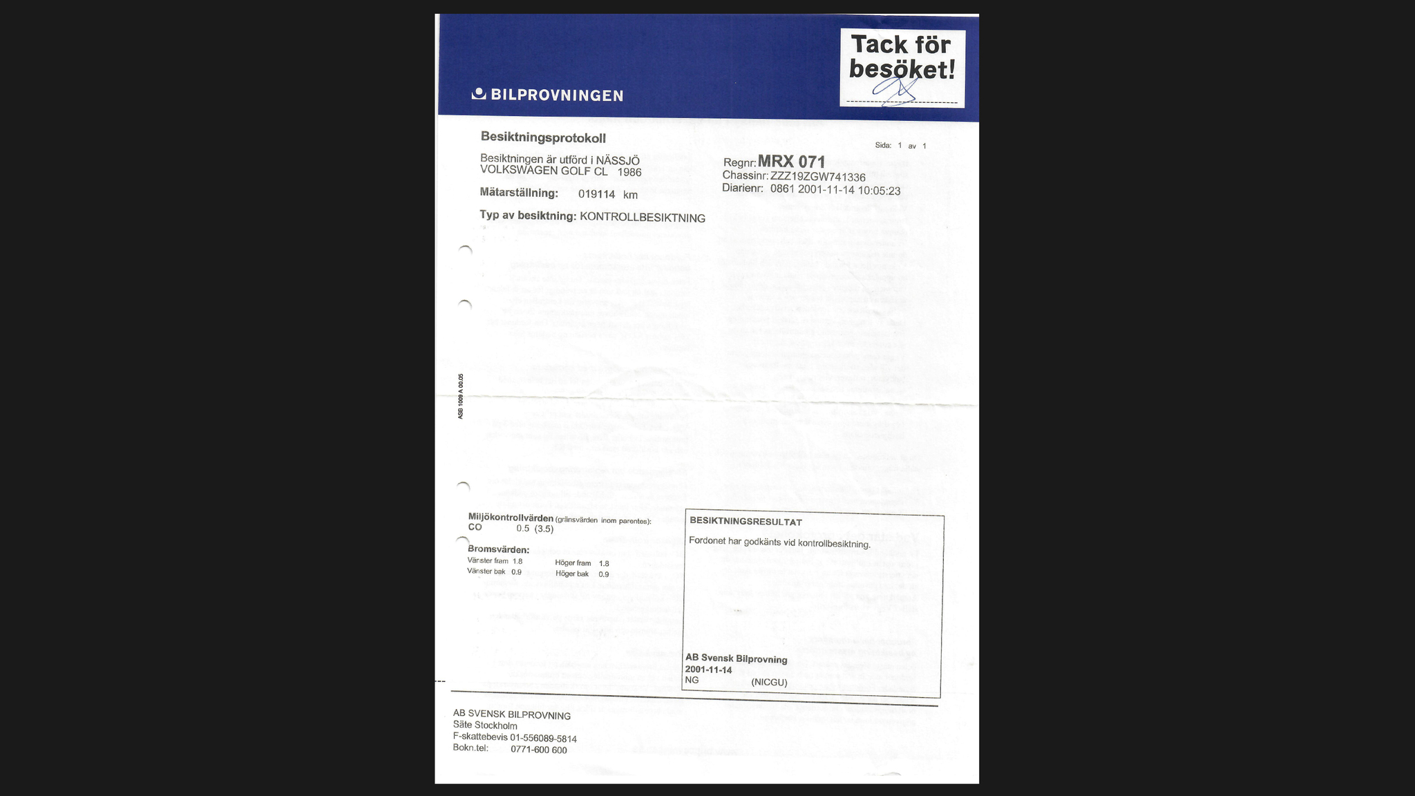 Documentation for 1986 Volkswagen Golf CL