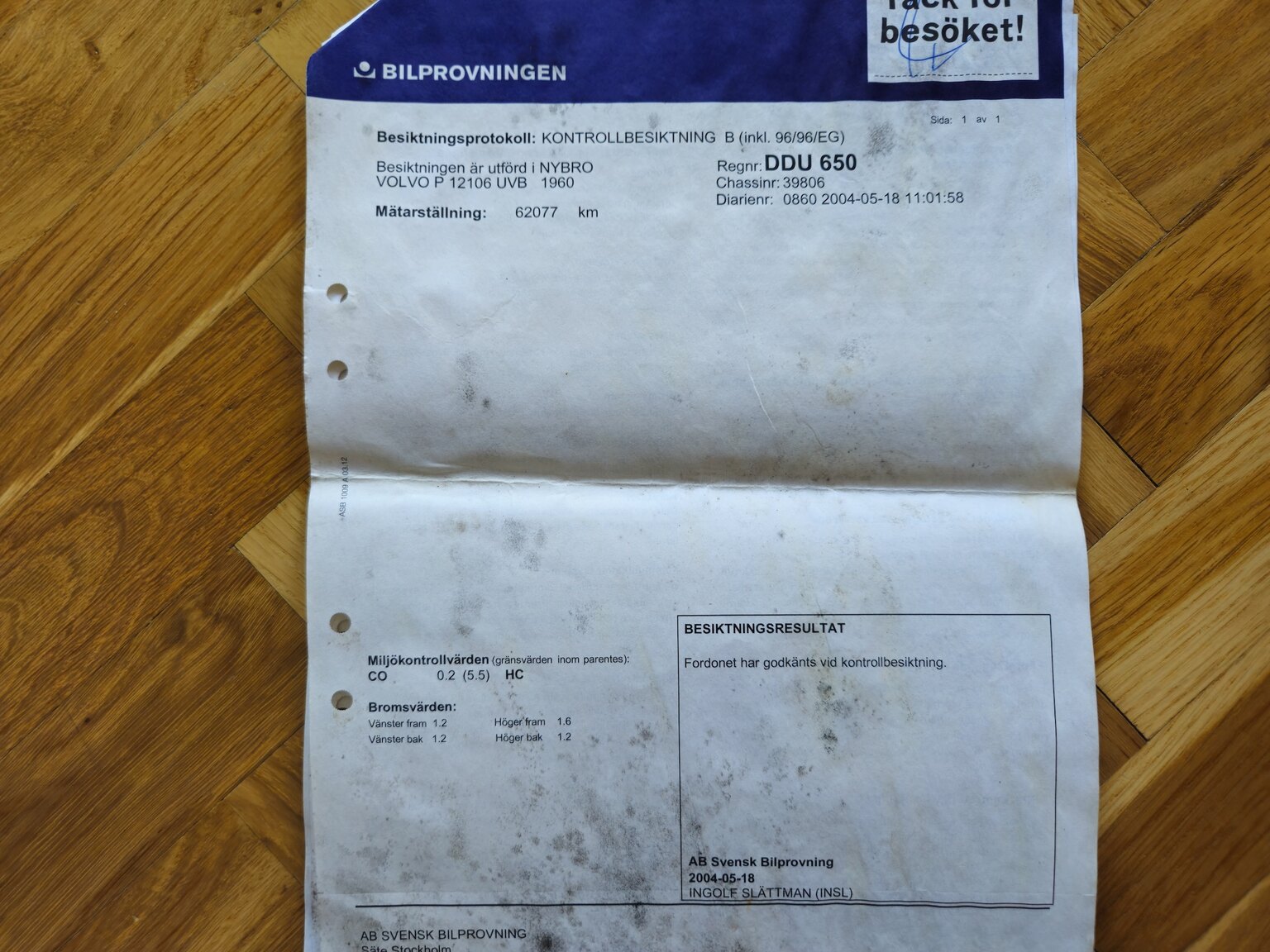 Dokumentation, 1960 Volvo Amazon 121 1.6