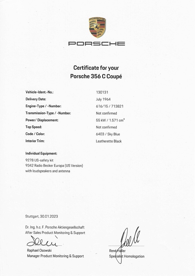 Documentation for 1964 Porsche 356 C (2)