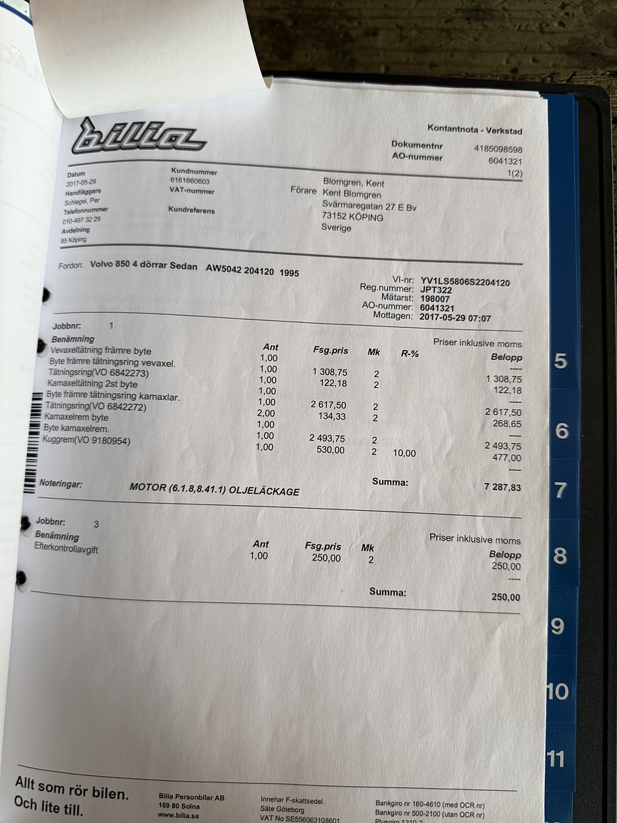 Documentation for 1995 Volvo 850 T-5R