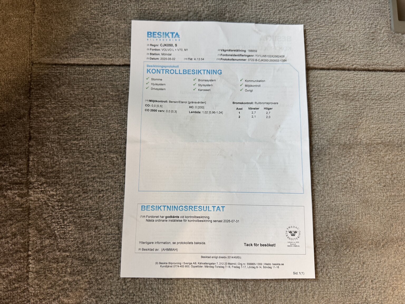 Dokumentation för 1999 Volvo V70 2.5