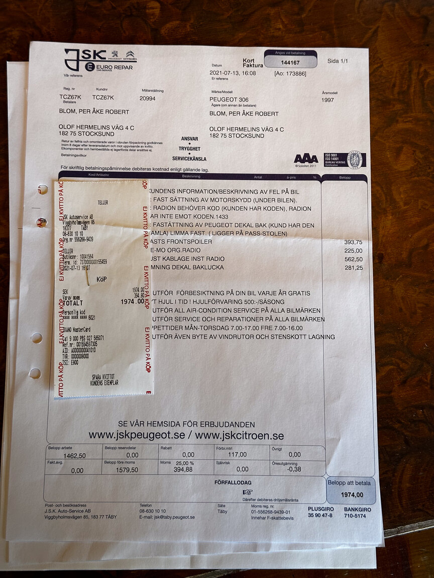 Documentation for 1997 Peugeot 306 Cabriolet