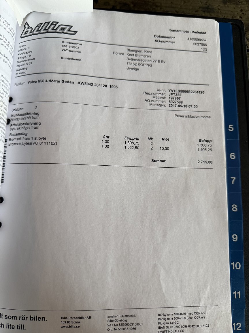 Documentation for 1995 Volvo 850 T-5R