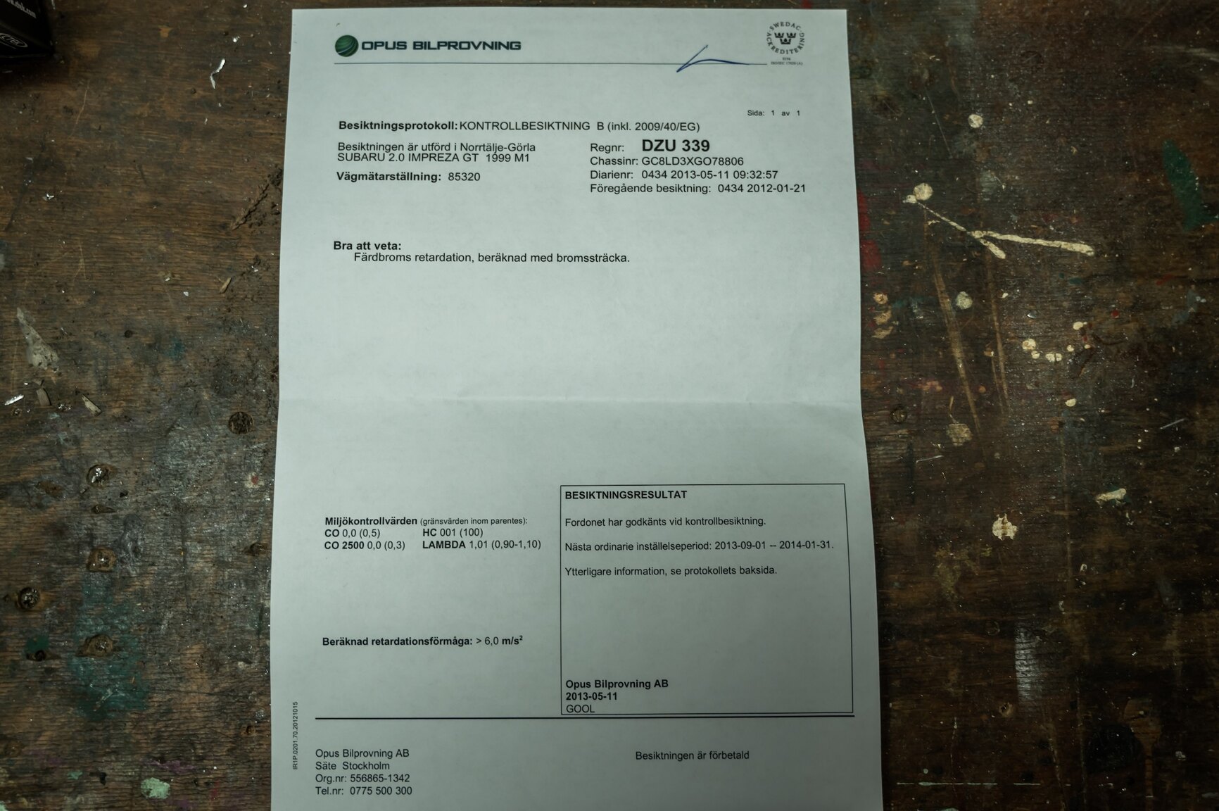 Dokumentation för 1999 Subaru Impreza GT