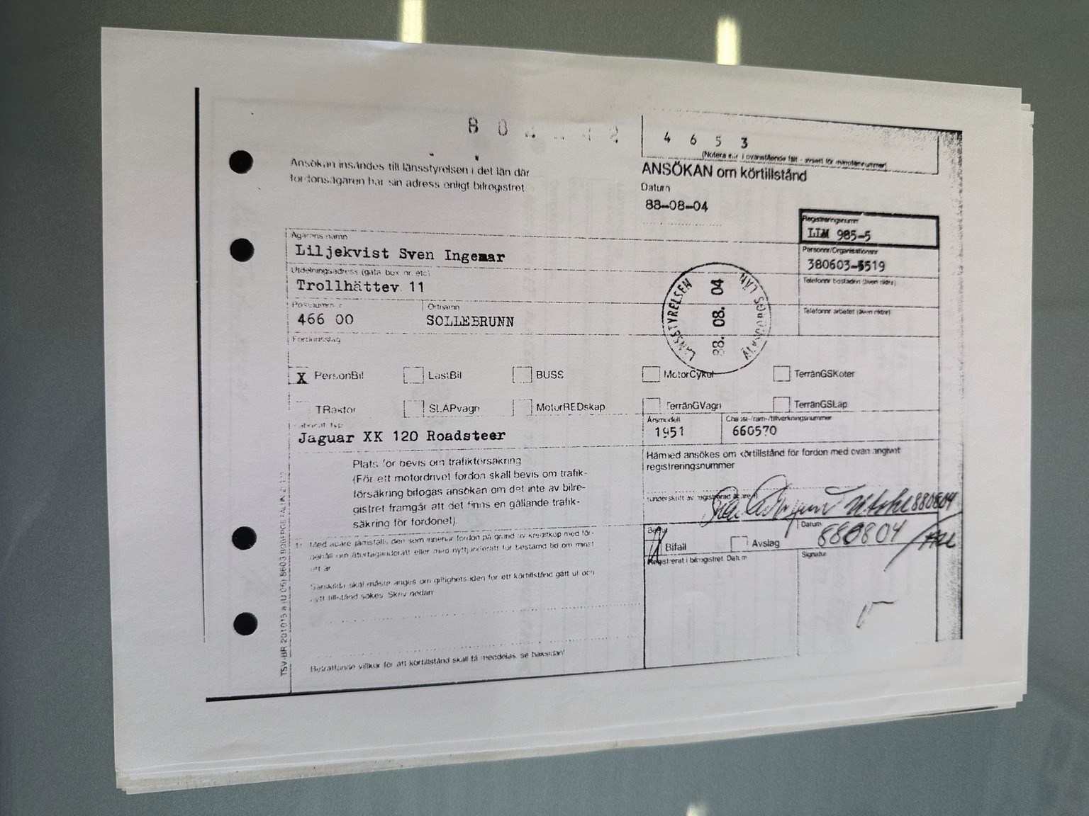 Documentation for 1951 Jaguar XK 120