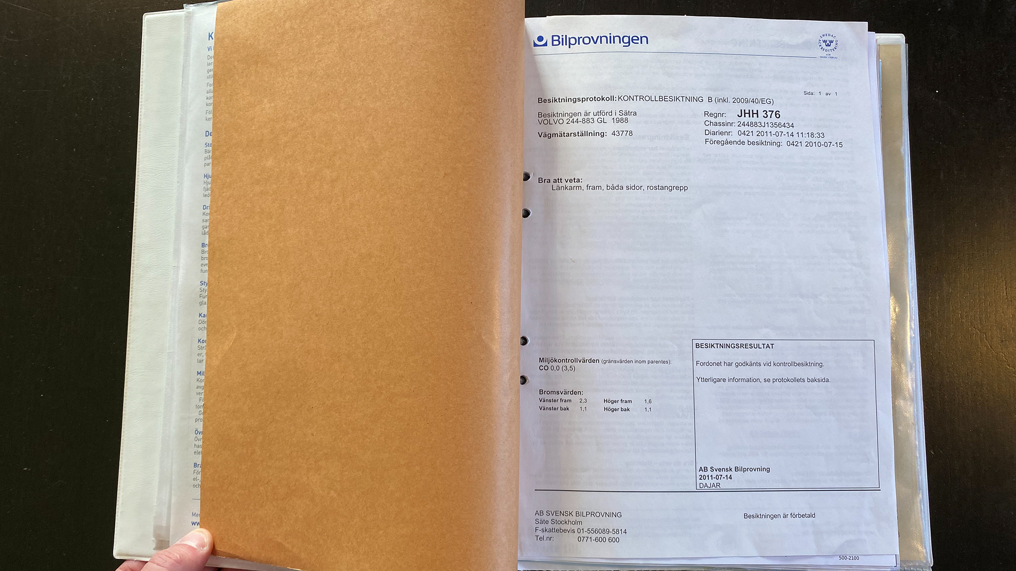 Dokumentation för 1988 Volvo 240 GL