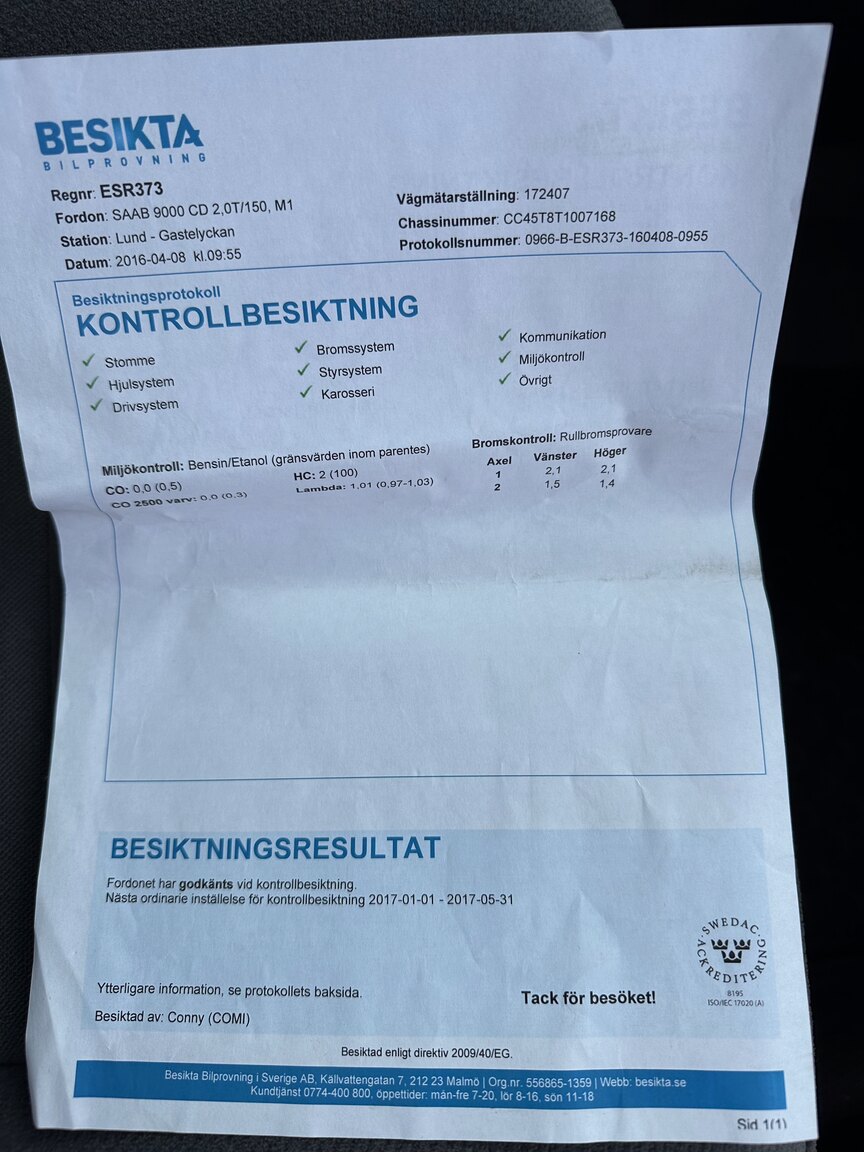 Dokumentation för 1996 SAAB 9000