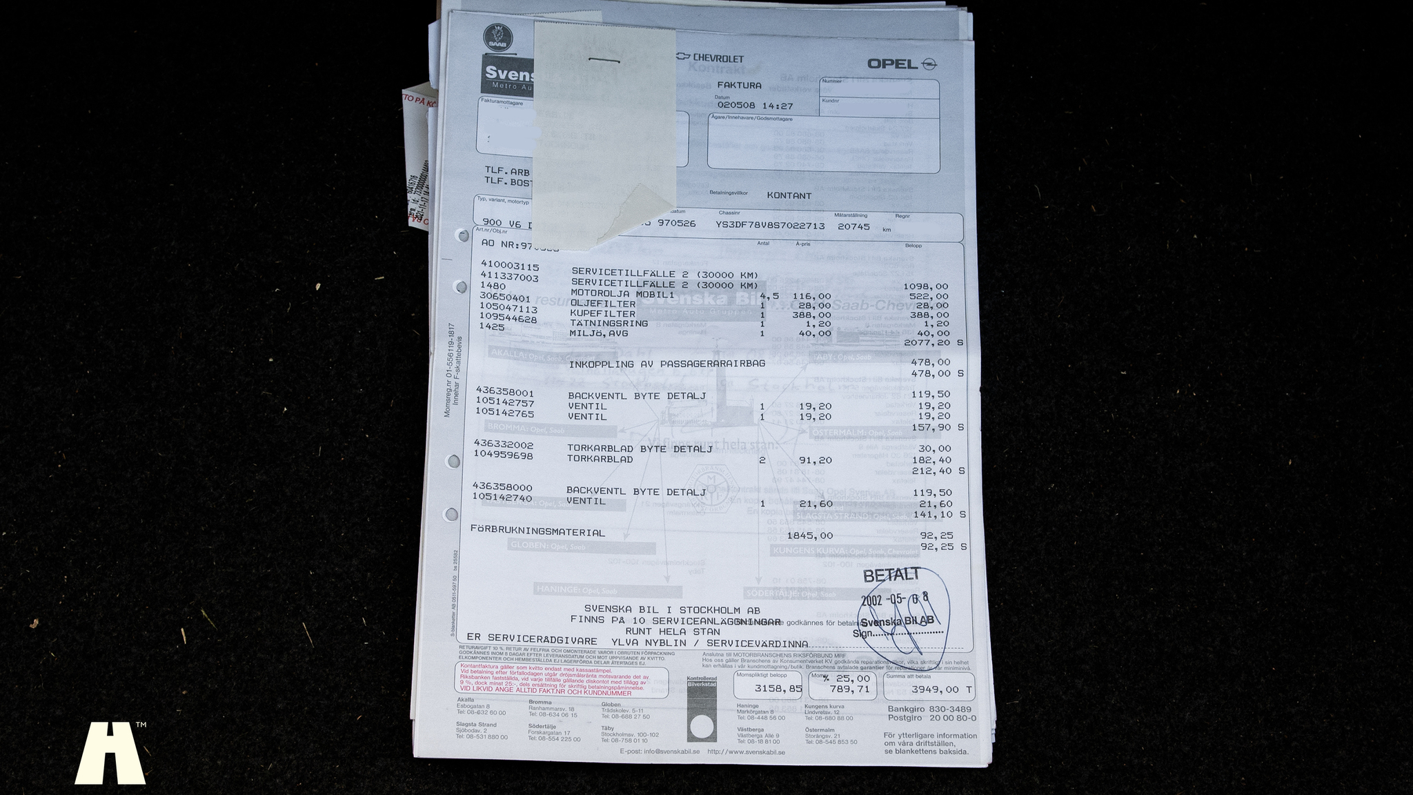 Dokumentation för 1995 SAAB 900 SE V6 Automat