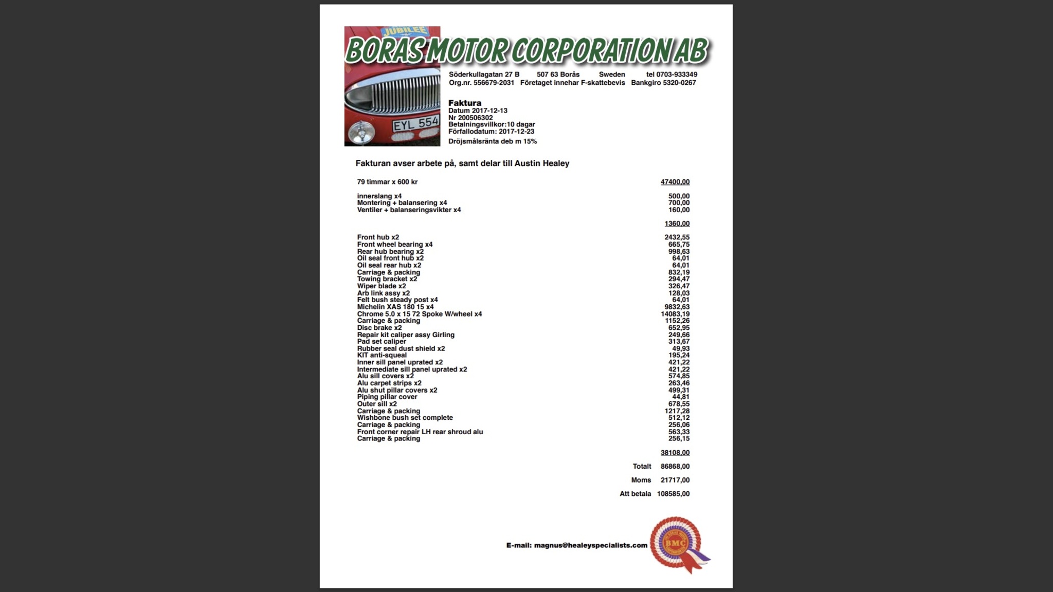 Documentation for 1960 Austin Healey 3000 MK1