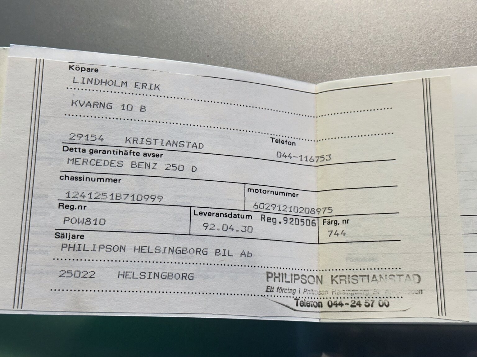 Documentation for 1992 Mercedes-Benz 250D