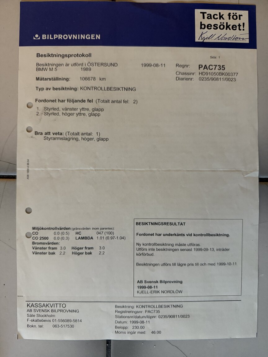 Dokumentation för 1989 BMW M5