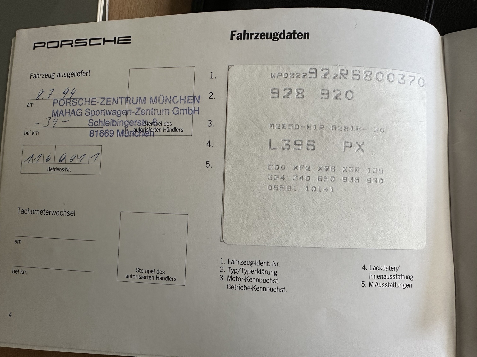 Documentation for 1994 Porsche 928 GTS