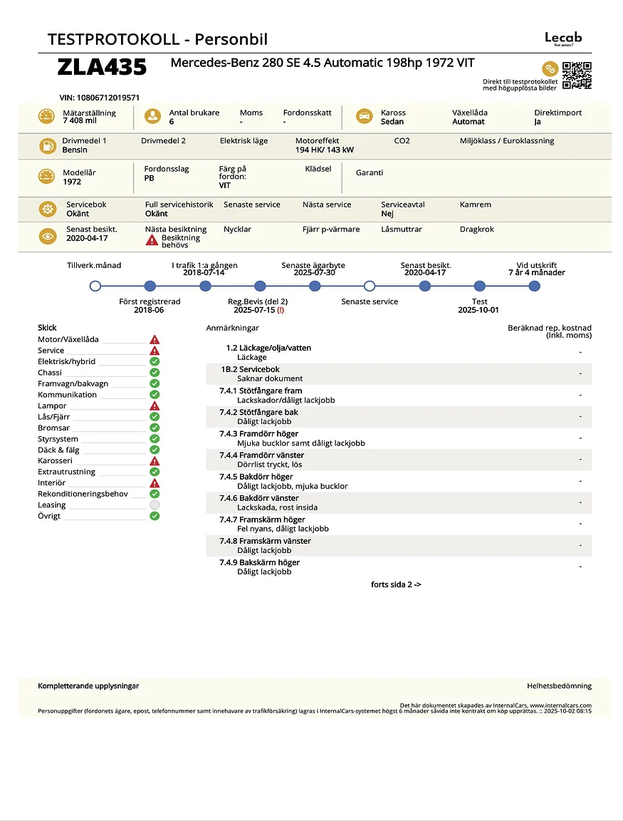 Dokumentation, 1972 Mercedes-Benz 280 SE 4.5  (2)