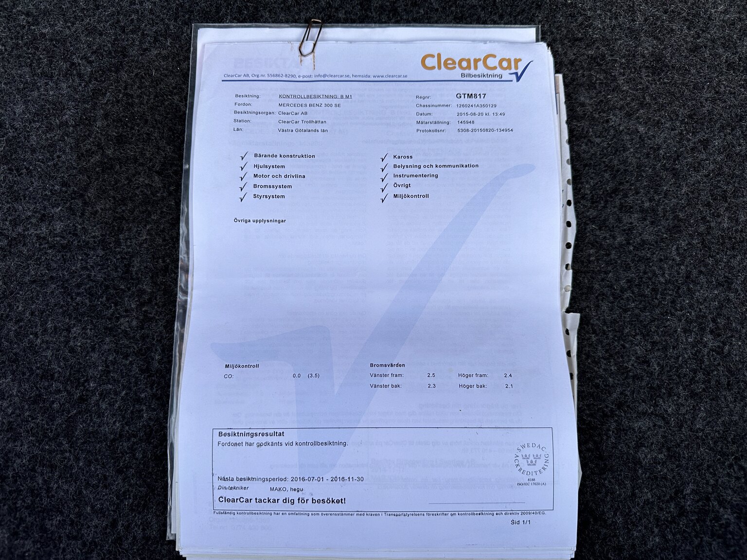 Documentation for 1987 Mercedes 300 SE