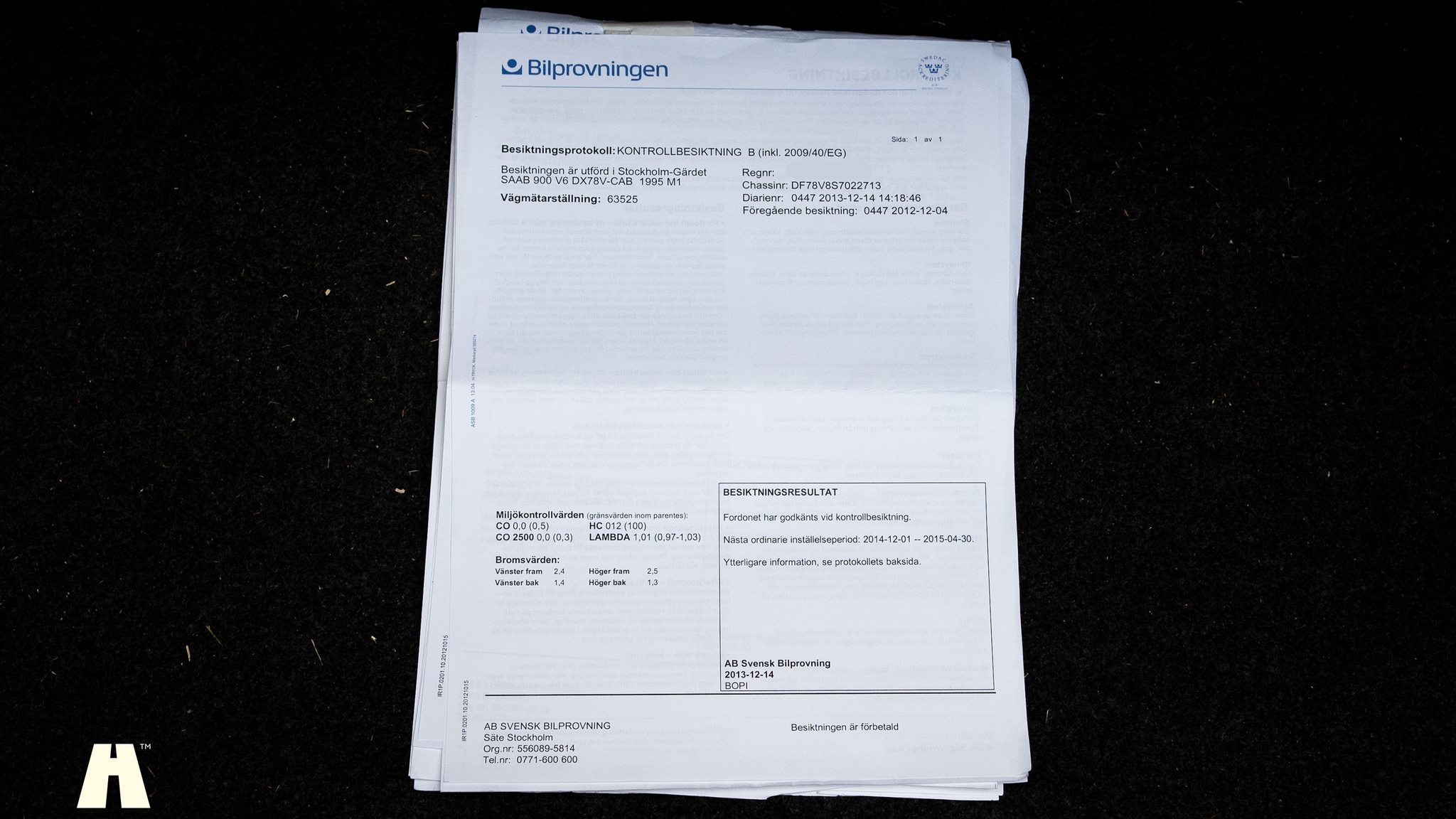 Dokumentation för 1995 SAAB 900 SE V6 Automat